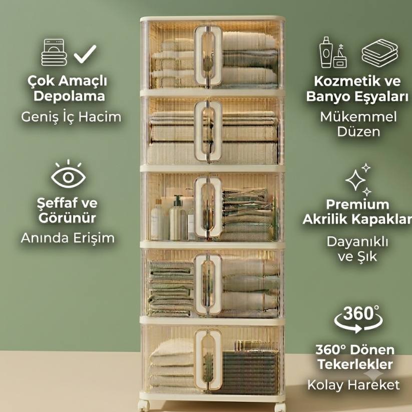 Şeffaf Akrilik kapaklı Tekerli çok amaçlı Dolap
