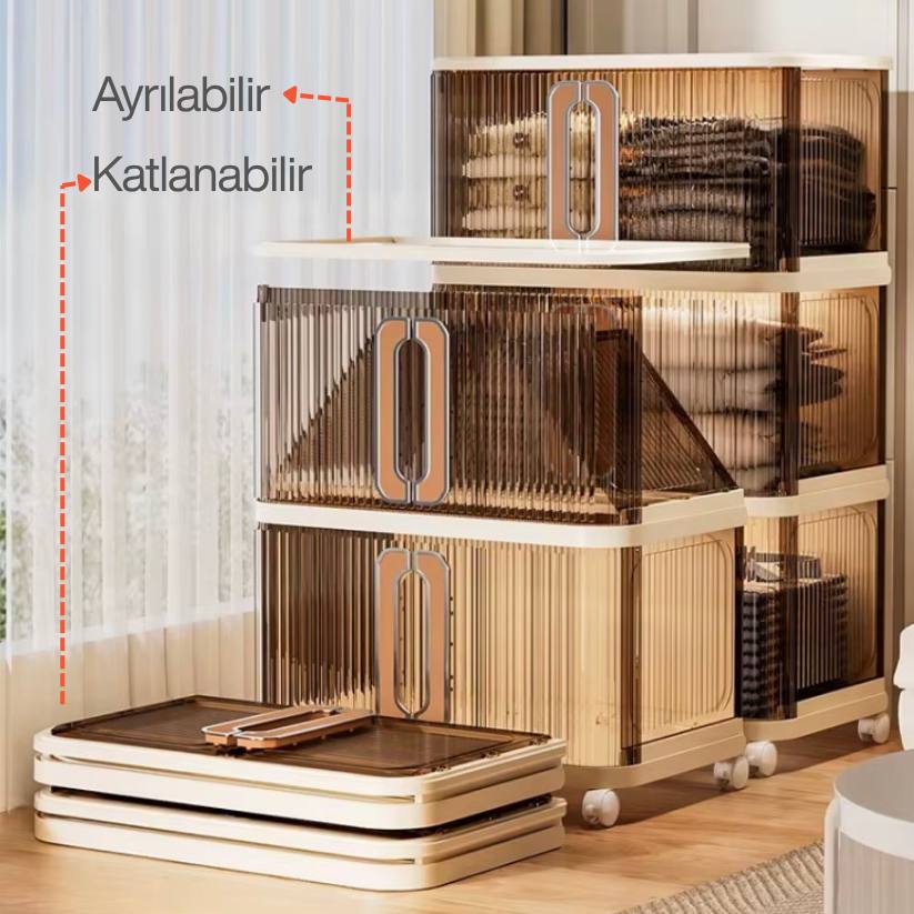 Şeffaf Akrilik kapaklı Tekerli çok amaçlı Dolap