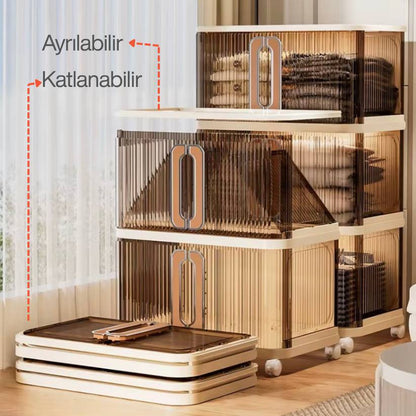 Şeffaf Akrilik kapaklı Tekerli çok amaçlı Dolap