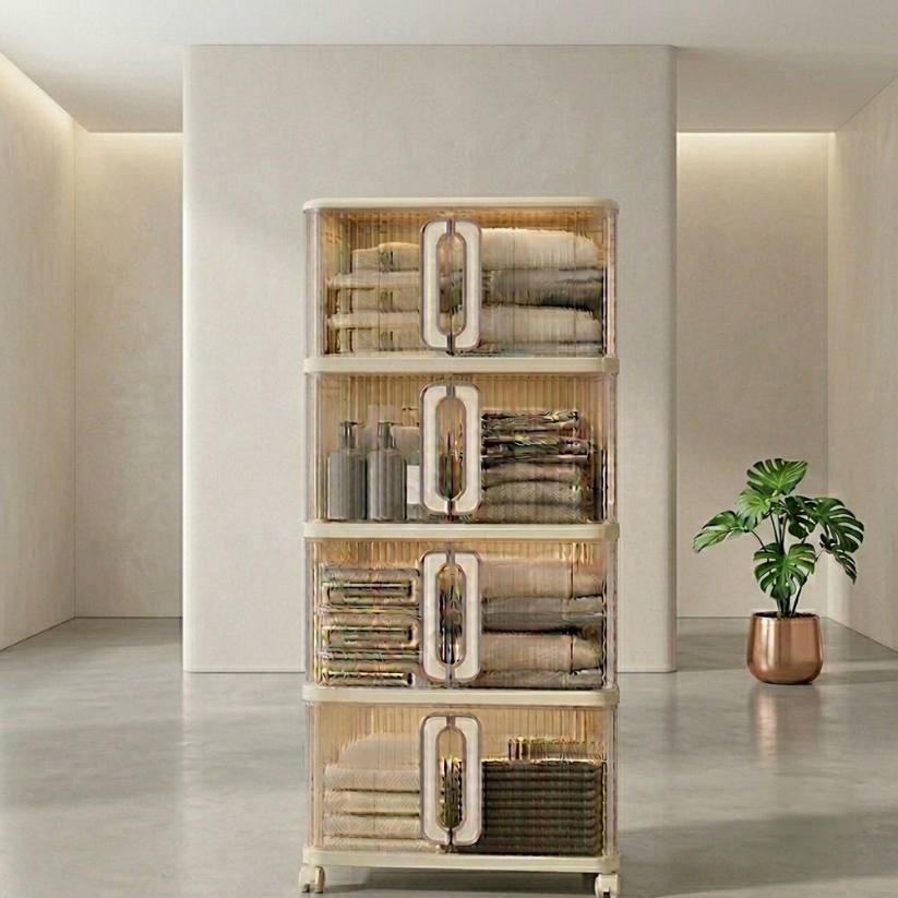 Şeffaf Akrilik kapaklı Tekerli çok amaçlı Dolap